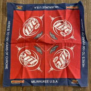 RARE Harley Davidson 100 Years Chrome 2003 Miller Lite Beer Bandana Handkerchief
